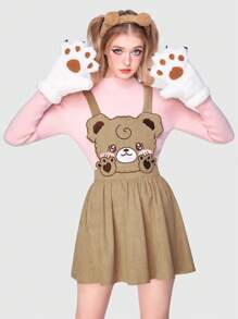 ROMWE Kawaii 女性卡通絨毛小熊刺繡背帶洋裝不附帶T恤