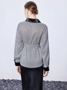 GENKIRA Houndstooth Print Flap Pocket Belted Shirt Fall Cloth For Women - Multicolor - View 2