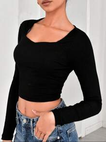 SHEIN Dekolt typu Sweetheart Crop Tee