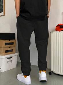 RueChic Men's Drawstring Cross Pattern Joggers - Black - View 2