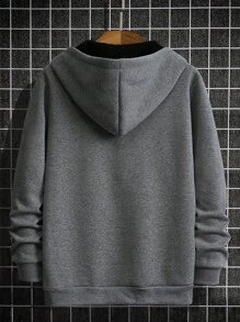 Manfinity Homme Men 1pc Letter Graphic Pocket Zipper Front Hoodie, For Fall, Long Sleeve Top