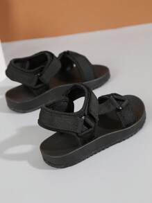 素色黑色軟底孩子們運動涼鞋嬰兒夏天鞋 - 黑色 - 查看 3