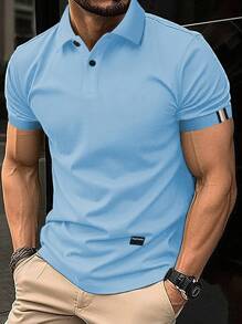 Manfinity Mode Men Letter Patched Detail Polo Shirt - Blue - View 1