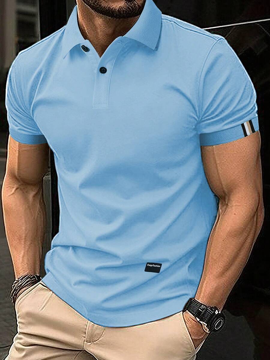 Manfinity Mode Men Letter Patched Detail Polo Shirt - Blue - View 1