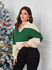 SHEIN Essnce Plus Two Tone Drop Shoulder Sweatshirt - Multicolor - View 4