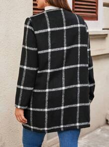 EMERY ROSE Plus Plaid Print Zip Up Coat - Black and White - View 2