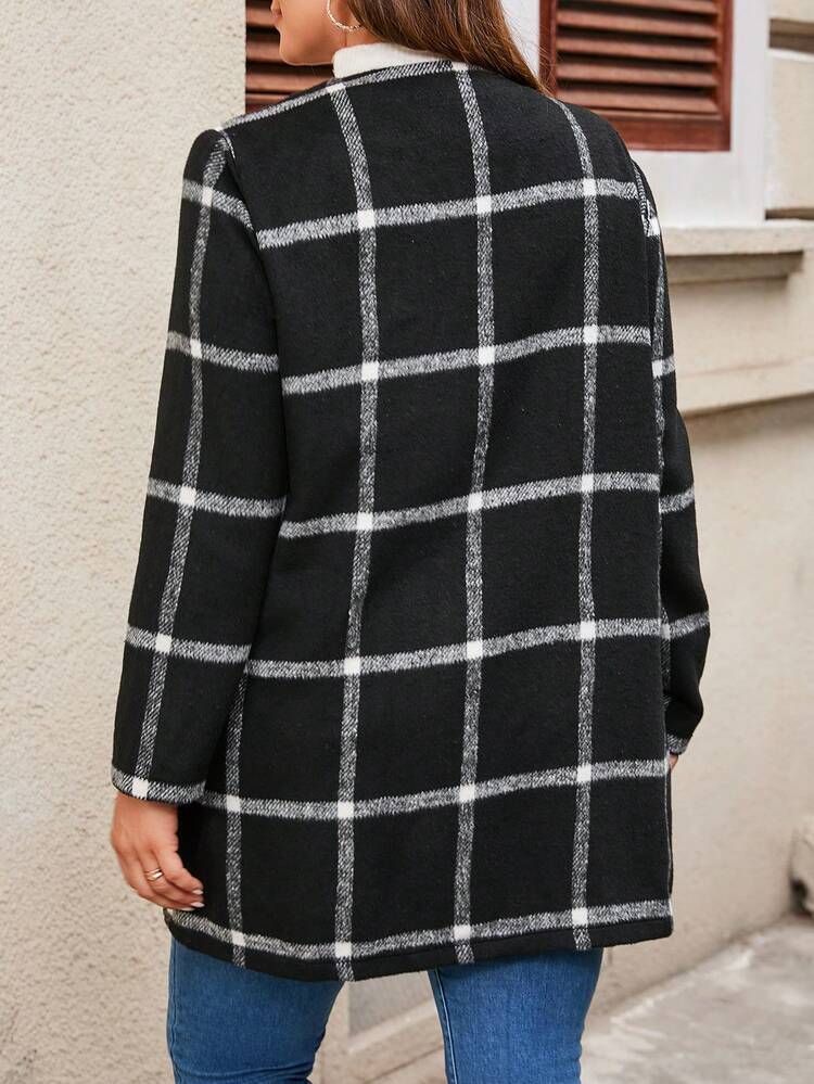 Plus Plaid Print Zip Up Coat