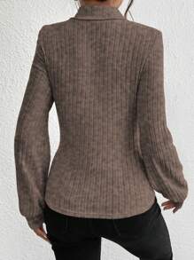 SHEIN Frenchy Cắt ra phía trước Áo cao cổ Cắt ra Tay áo lồng đèn Áo thun - Cà phê nâu - Xem 2