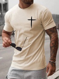 Manfinity Homme Men Cross Print Tee, Christian Tshirts For Men, Cross T Shirt
