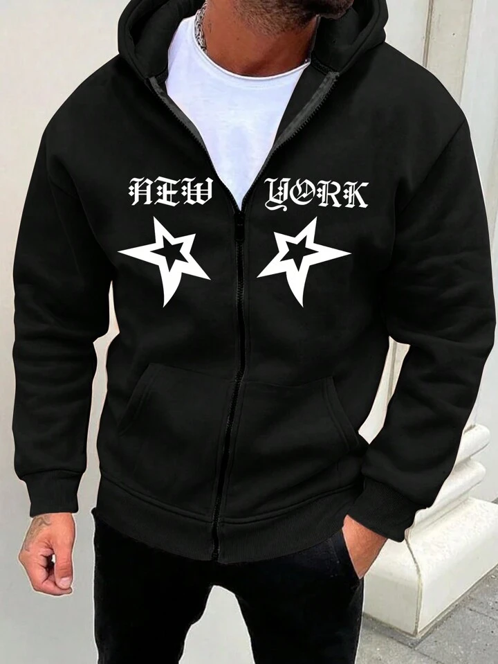 men's letter star graphic zip up hoodie