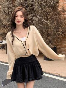 Dazy Star Women'S Raglan Sleeve Button Up Cardigan - Apricot - View 7