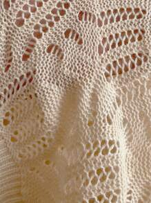 SHEIN Clasi Hơn Ngọc trai đính cườm Dệt kim chấm bi Thả vai Áo len - Màu be - Xem 6