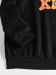 Flirla Plus Floral & Slogan Graphic Thermal Sweatshirt - Black - View 3