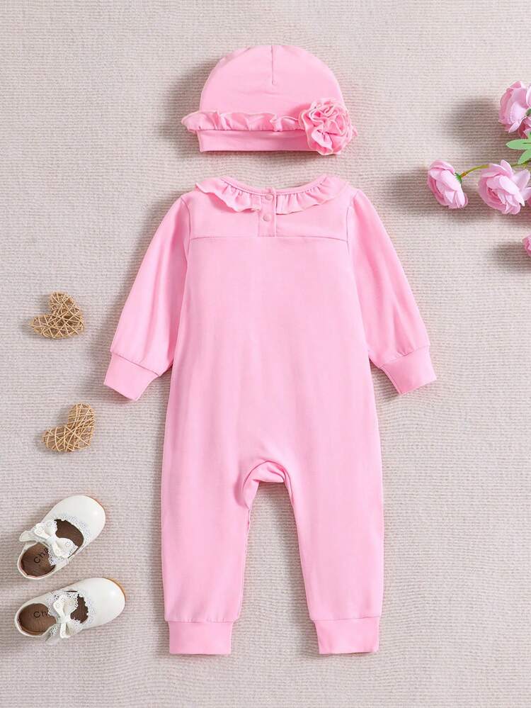Baby Girl Floral Embroidery Ruffle Trim Jumpsuit