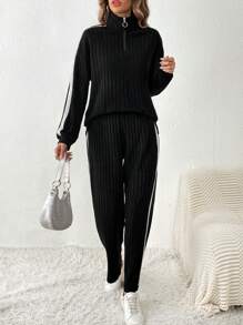 Chiquease Contrast Side Seam Quarter Zip Sweatshirt & Pants