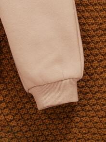 SHEIN 女嬰花卉圖案補丁貼衛衣和衛褲 - 卡其色 - 查看 3