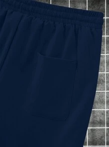 Manfinity Men Solid Shirt & Drawstring Waist Pants Without Tee - Royal Blue - View 4