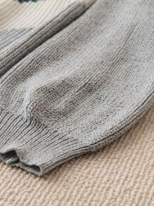 SHEIN CURVE+ 大碼撞色落肩袖套頭毛衣 - 彩色 - 查看 3