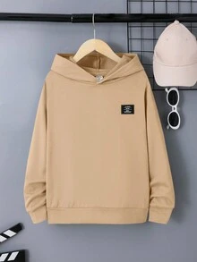 SHEIN Áo nỉ in hình hoạt hình và khẩu hiệu dành cho bé trai tuổi teen - Màu Khaki - Xem 2