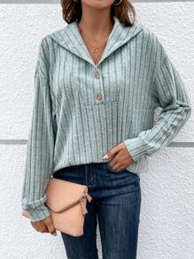 SHEIN LUNE 半扣落肩套头卫衣 秋季卫衣 - 青碧色 - 查看 3