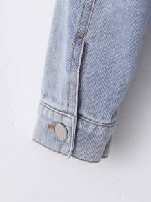男大童羊絨領口雙口袋牛仔夾克不帶T恤 - 淺色水洗藍 - 查看 5