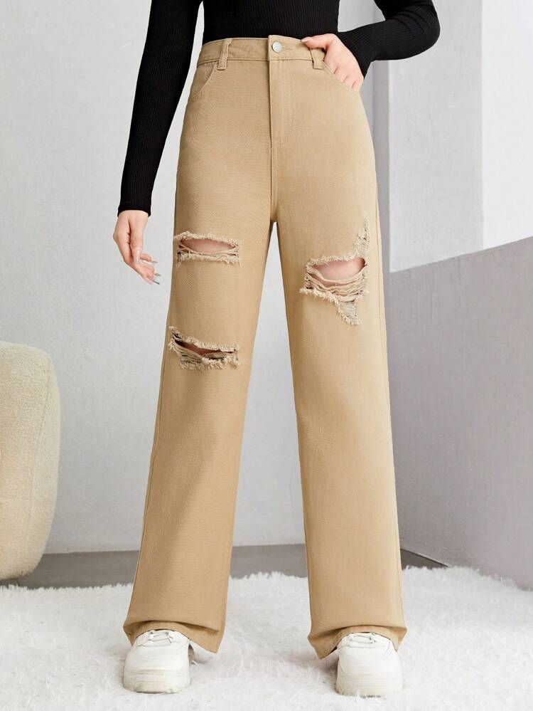 Teen Girl Ripped Straight Leg Jeans