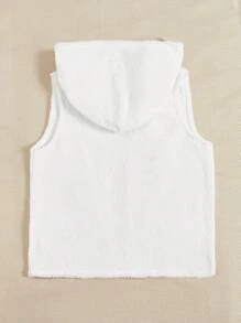 SHEIN EZwear 字母補丁細節連帽絨毛外套馬甲 - 白色 - 查看 2