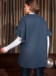 EMERY ROSE Plus Ruffle Trim Flounce Sleeve Overcoat - Blue - View 2