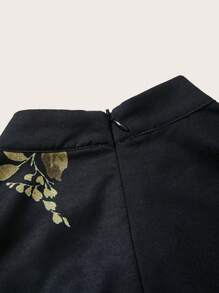 Sweetra Floral Print Tie Neck Lantern Sleeve Dress - Black - View 6