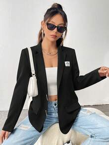 SHEIN Unity Chi tiết Patched thư Túi có nắp Áo vest - màu đen - Xem 5