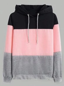 SHEIN EZwear Color Block Drawstring Hooded Sweatshirt - Multicolor - View 4