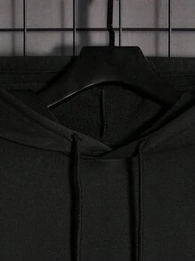 EASEVO Men Plus Tiger & Slogan Graphic Drawstring Hoodie - Black - View 3