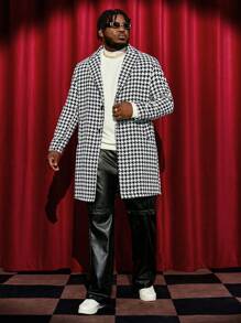 GENTILAND 男士大码千鳥格印花西裝領花呢外套 - 黑與白 - 查看 6