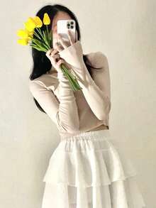 DAZY 實色交叉前t恤 - 米色 - 查看 8