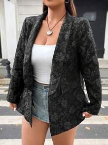 Flirla Hơn Hoa Dệt hoa Khăn quàng Áo vest - màu đen - Xem 1