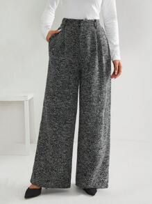 Firerie Pantalones de pierna ancha con estampado de cheurón - Blanco y Negro - Ver 1
