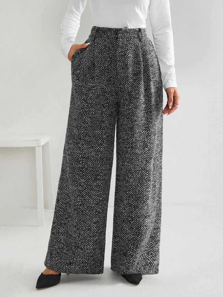 Firerie Pantalones de pierna ancha con estampado de cheurón - Blanco y Negro - Ver 1
