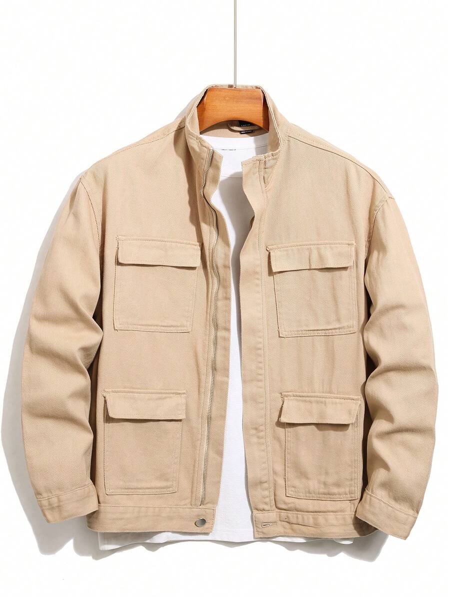 Manfinity Hypemode Nam Túi có nắp Áo khoác denim Without Tee - Màu Khaki - Xem 1