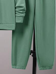 SHEIN 男大童字母圖案連帽衫&腰部抽繩衛褲 - 綠色 - 查看 3