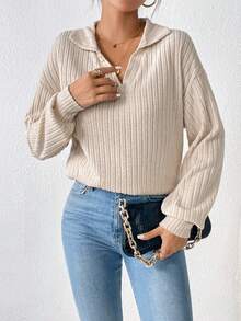 SHEIN Frenchy Sudadera con botón de hombros caídos - Albaricoque - Ver 4