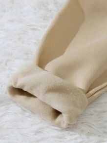 SHEIN EZwear 花卉和字母圖案加絨內裏運動衫 - 米色 - 查看 4