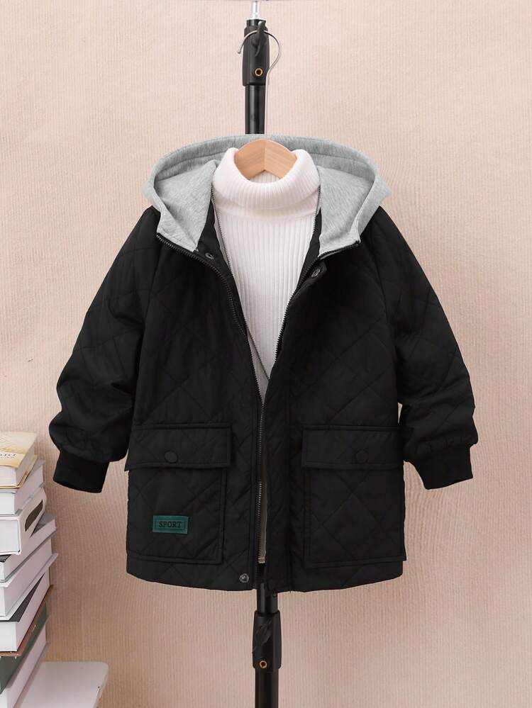 Young Boy Flap Pocket Hooded 2 In 1 Quilted Coat