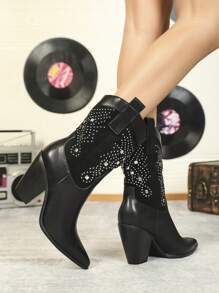 Styleloop Botas de media pantorrilla para mujer, con textura tejida, estilo bohemio, western, festival de música