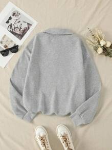 SHEIN Unity Letter Patched Detail Drop Shoulder Sweatshirt,Long Sleeve Tops Pullover Fall Sweatshirt - Grey - View 2