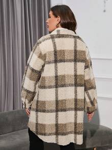 SHEIN LUNE Plus Plaid Print Teddy Coat - Multicolor - View 2