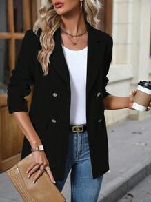 Chiquease Lapel Neck Double Breasted Blazer - Black - View 1
