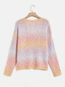 SHEIN LUNE Áo len chui đầu dáng rộng vai, phối màu ombre, thích hợp cho mùa thu đông. - Nhiều màu - Xem 2