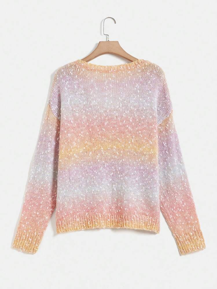 Ombre Drop Shoulder Knit Pullover Fall Winter Sweater