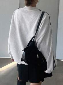 Dazy Star Letter Graphic Striped Side Drop Shoulder Sweatshirt - Light Grey - View 6