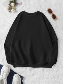 SHEIN EZwear Chữ cái & Đồ họa hoạt hình Lót nhiệt Áo chui đầu - màu đen - Xem 2